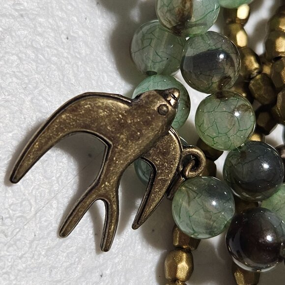 Vintage Beaded Charm Bracelets Bird Flower Green Bronze Beads Lot of 6 - Picture 2 of 8